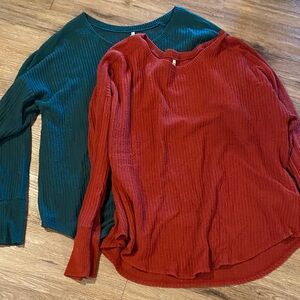 Mudd waffle top shirt long sleeve green rust xxl bundle of 2